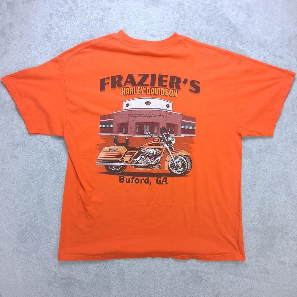 Harley-Davidson Mens XL T-Shirt Fraziers Buford GA Orange Graphic 2008 Tee